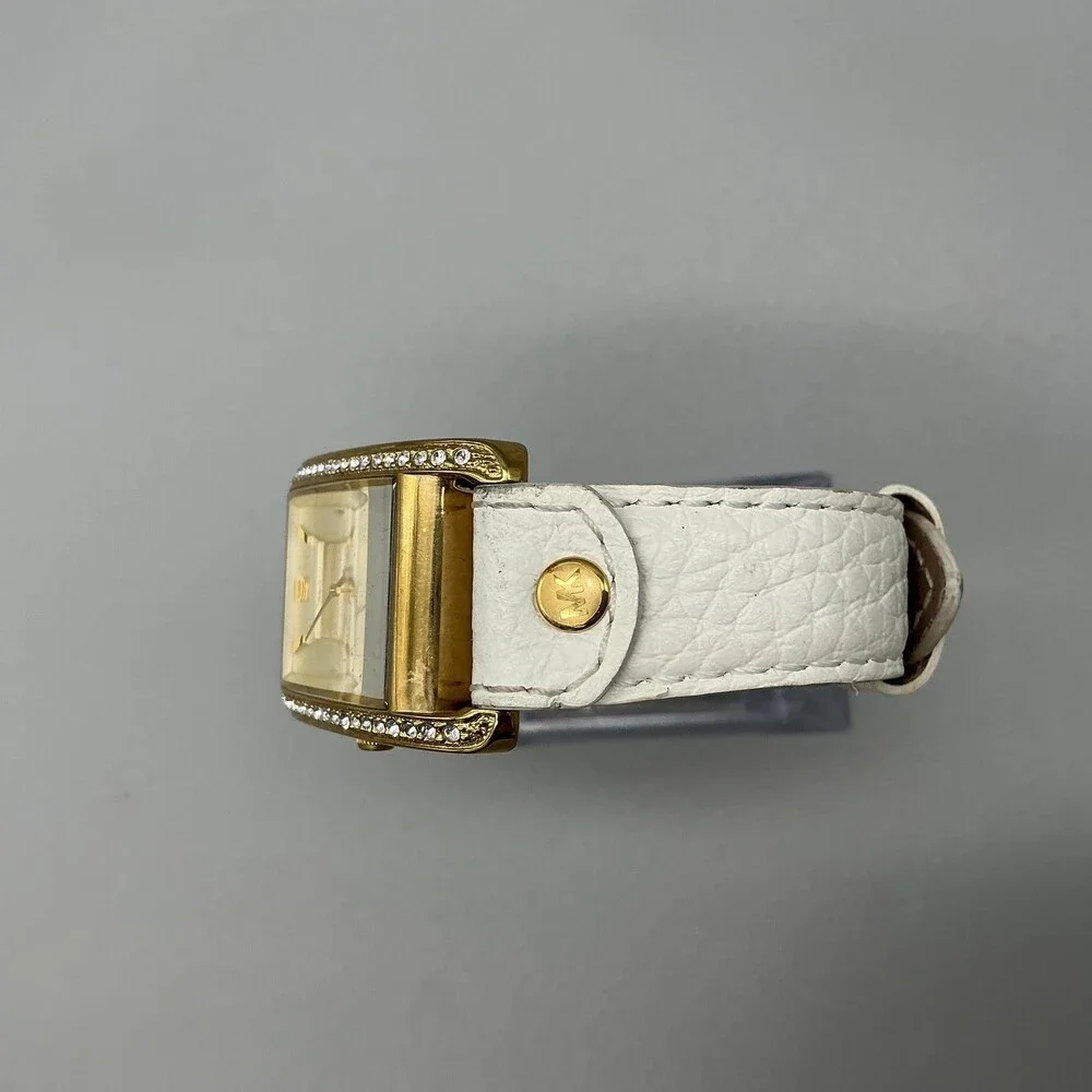 Michael Kors Womens Watch 26mm Gold Dial Crystala Leather MK-2213 New Battery